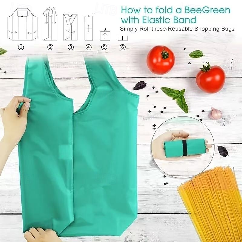 10 wiederverwendbare, faltbare Einkaufstaschen, strapazierfähige, waschbare Tragetaschen aus Polyester mit stabilen Griffen, leuchtende Farben, umweltfreundliche Einkaufstaschen für den täglichen 2025 - $18.99 –P3