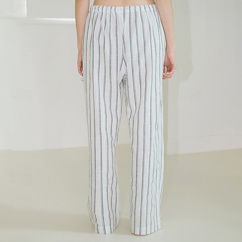 damchinos i 100 % bomull, vida ben, semesterbyxor, vintage, etnisk stil, lång, medelhög midja, randig, oelastisk, semesterhem, avslappnad, vit, marinblå, sommar, vår, höst, lös passform 2025 - $45.99 –P1