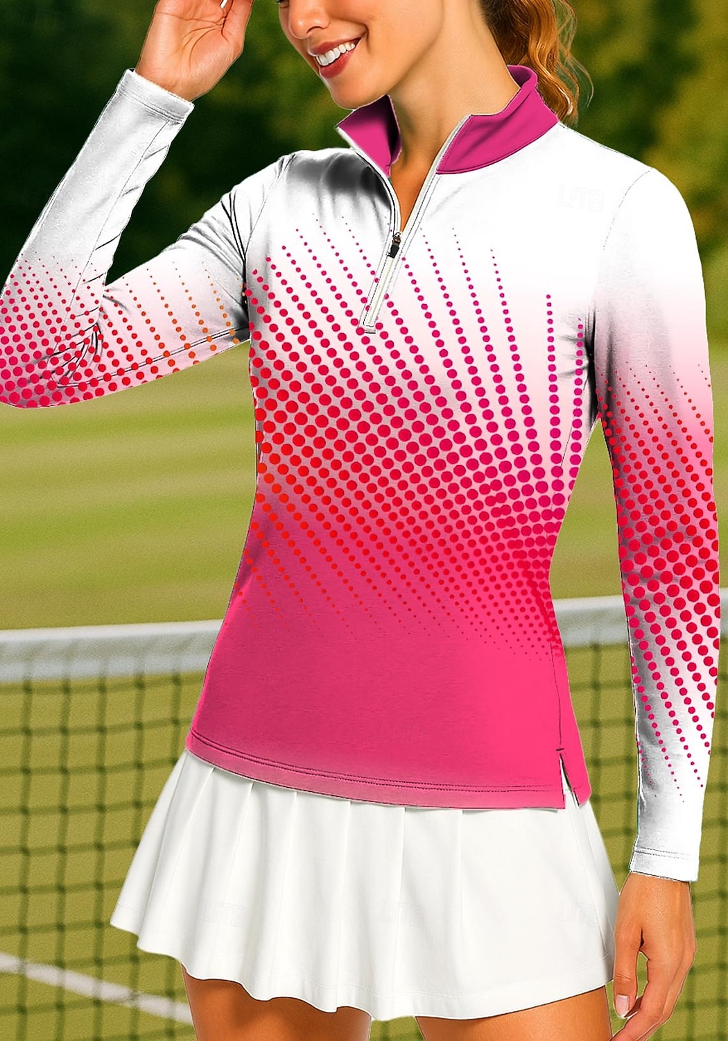 Mulheres Geométrica Gradiente Camisa polo de caminhada Camisa de tênis Camiseta de tênis Manga Longa Imprimir Quarter Zip Pullover Proteção UV Elástico Respirável Tênis Golfe Pickleball Colarinho de 2026 por $25.99 –P1