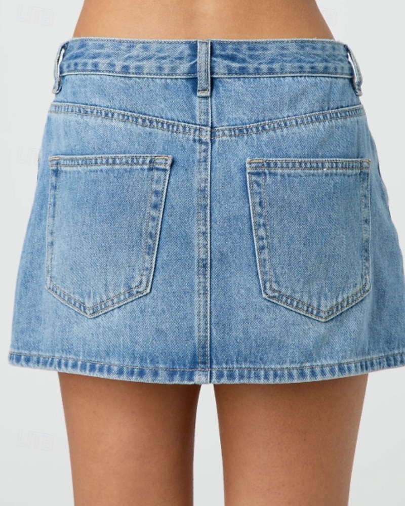 Dame الالتفاف Fritid Mini Mellomhøyt liv Skjørt عادي Lomme Mikroelastisk Feriereise Gate Svart Blå Himmelblå Sommer Denimstoff 2025 - $20.99 –P4