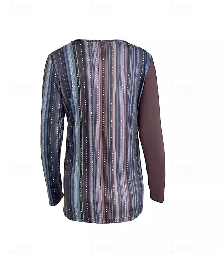 Dam Boho skjorta Leopard Stylish Modern Ledigt Långärmad Rund hals Vanliga toppar Lappverk Mönster Blå Purpur Grön Sommar Höst Vinter 2025 - $22.99 –P4