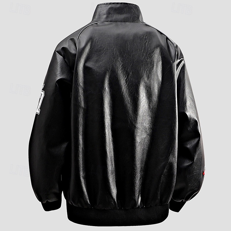 Homme Veste en Similicuir Veste moto Blouson de Moto Vacances Quotidien Coupe-vent Chaud Avec Poches Automne Hiver Lettre Mode Classique Revers Régulier Noir Blanche Rouge Veste de 2025 ? $58.99 –P2