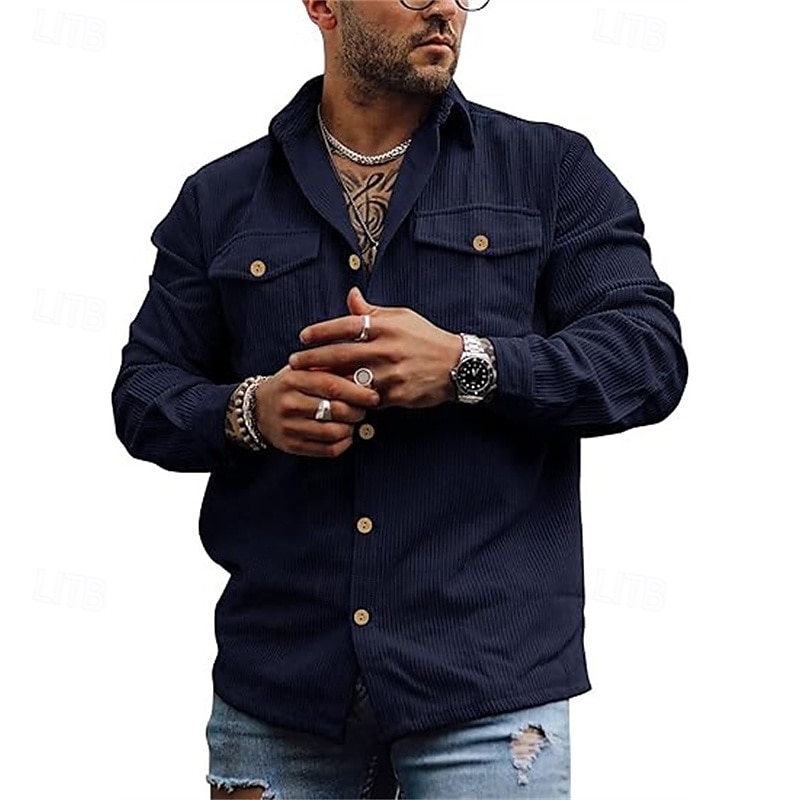 Herren Leichte Jacke Cordjacke Cargo-Jacke Freizeitjacke Urlaub Täglich Tasche Frühling Herbst Einfach Mode Klassisch Revers Regulär Schwarz Marineblau Braun Beige Grau Jacken 2025 - $27.99 –P6