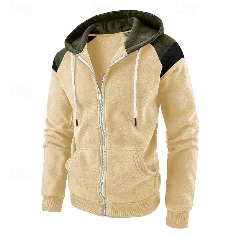Per uomo Felpa con cappuccio Felpa con cappuccio a zip intera Felpa con cappuccio in pile Nero Rosso Blu marino Beige Grigio Con Cappuccio Semplice Patchwork Blocco di colore Sport & Outdoor Casuale del 2025 a $23.99 –P2