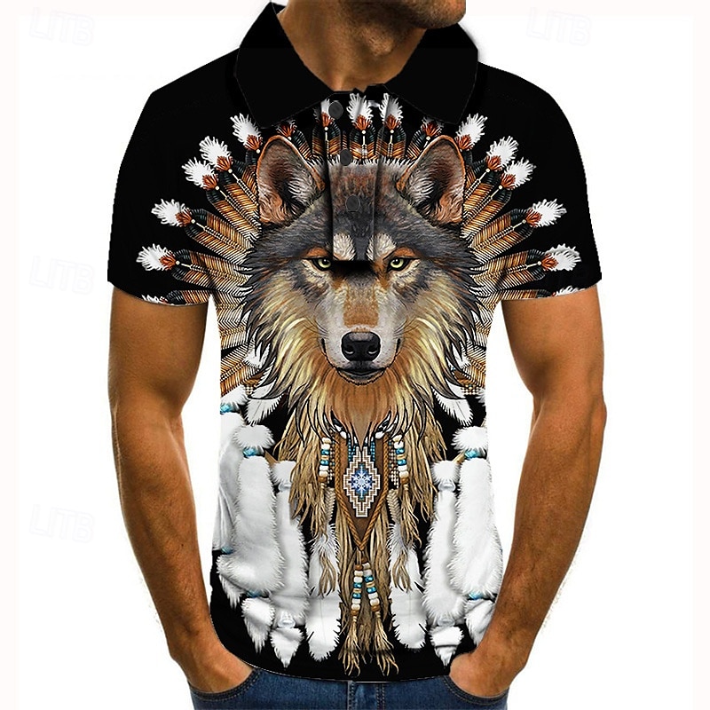 Herren Wolf Poloshirts Golfshirt Kurzarm Polo-Shirts Hemden mit Kragen Lässig Lustig Streetwear Urlaubskleidung Party-Outfits Knöpfe 3D-Druck Schwarz Rote Blau 2025 - $22.99 –P4