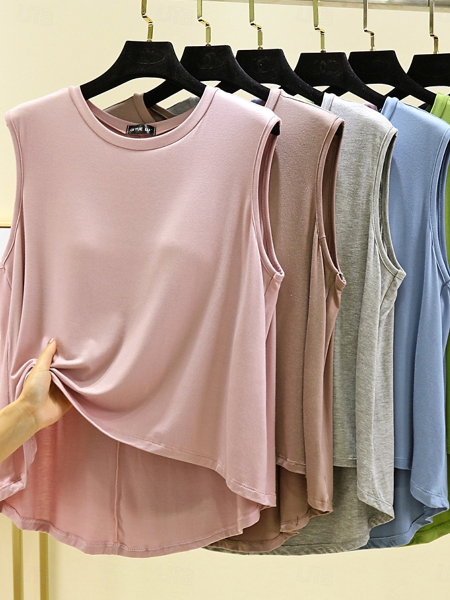 Női Camisole Tank Top Tömör szín Napi Alkalmi Ujjatlan Terített nyak Normál felsők Napi Fekete Arcpír rózsaszín Bíbor Lóhere Khakizöld Nyár Tavasz 2025 - $14.99 –P2