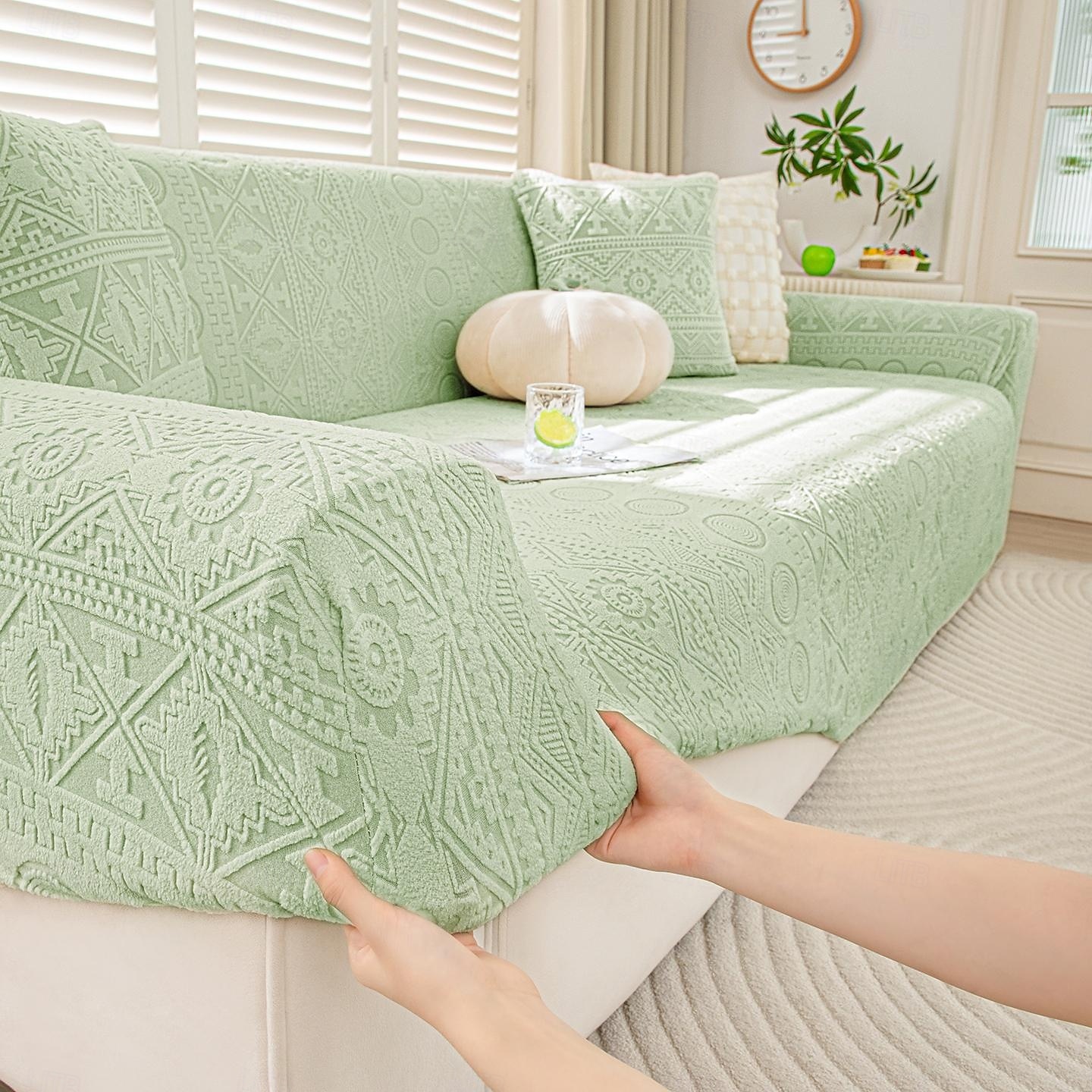 1 styck komplett paket enfärgat bohemiskt sofföverdrag i muxing jacquard-stil elastiskt jacquard-sofföverdrag som skyddar soffan från kattklor kan användas året runt utrustat med örngott 2025 - $72.99 –P7