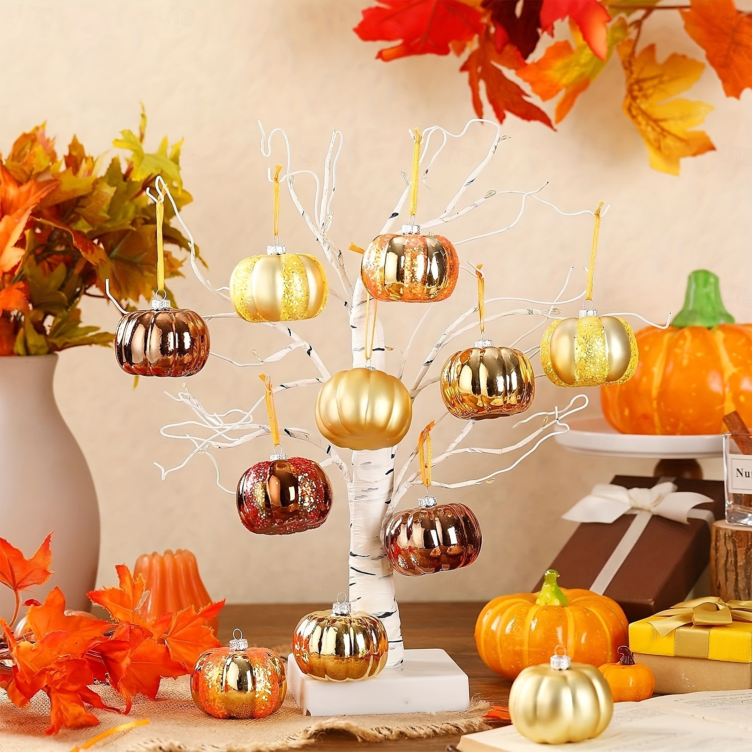 12 st hängande halloweenpumpornamenter mini-thacksgivingbollar för hösten, handmålade pumpakulor för julgran, heminredning, juldekoration eller höstbordsdekoration 2025 - $11.99 –P4