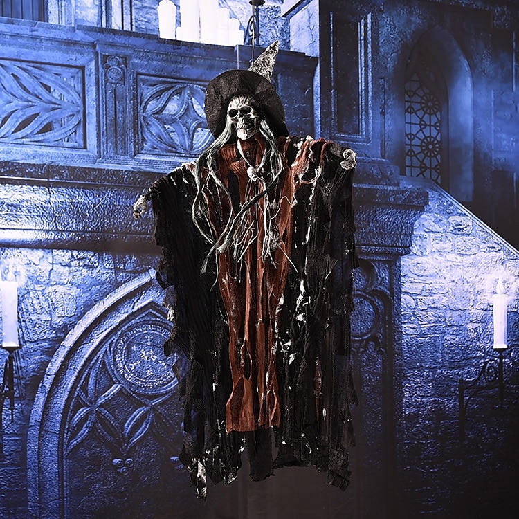 Pendentif squelette fantôme d'Halloween, squelette de faucheuse suspendu fantôme volant avec des yeux brillants, décor de crâne suspendu gothique d'horreur, pour décorations intérieures et extérieures de 2025 ? $29.99 –P10