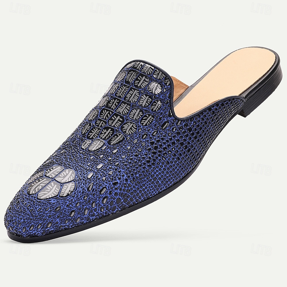 Men's Blue Crocodile Pattern Leather Mule Shoes – Slip-On Luxury Loafers for Stylish Men at Summer Parties and Resort Events 2025 - $94.99 –P4