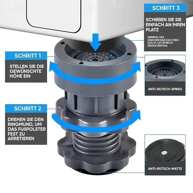 4 Pcs Height Adjustable Washing Machine Stand Anti Slip Furniture Base Riser Pads Shock Absorbing Feet for Refrigerator Washer Dryer Leveling Support Heavy Duty Stabilizer 2025 - $11.99 –P9