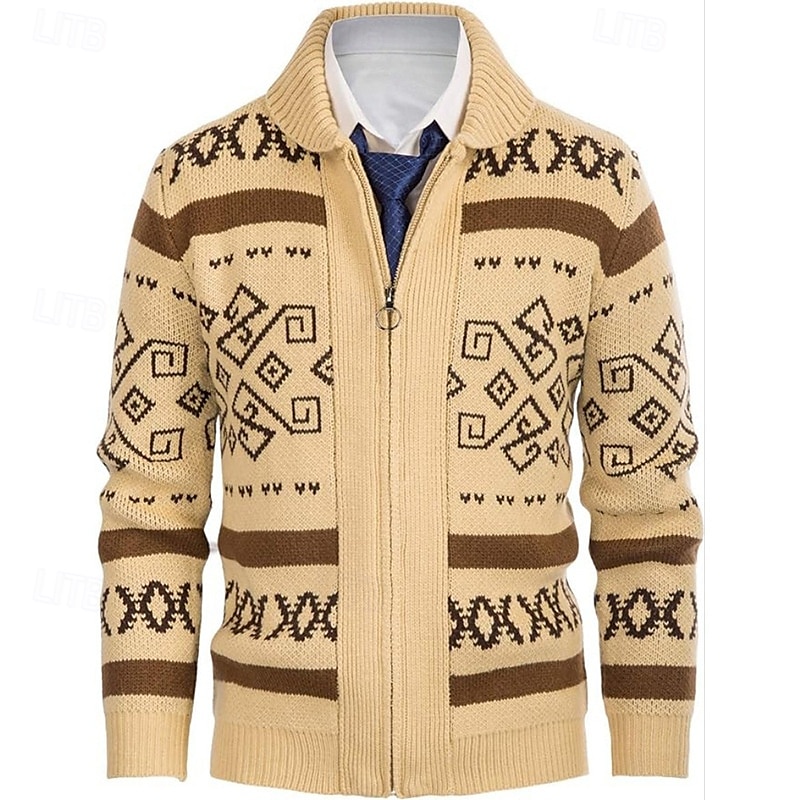 Homens Sueter Cardigan Suéter Cortado Suéter com zíper Suéter de malha Estriado Tricotar Tops regulares Zíper Losango Lapela Moda Clássico Férias Roupa Diária Roupa Outono Inverno Preto Vermelho S M L de 2025 por $40.99 –P5