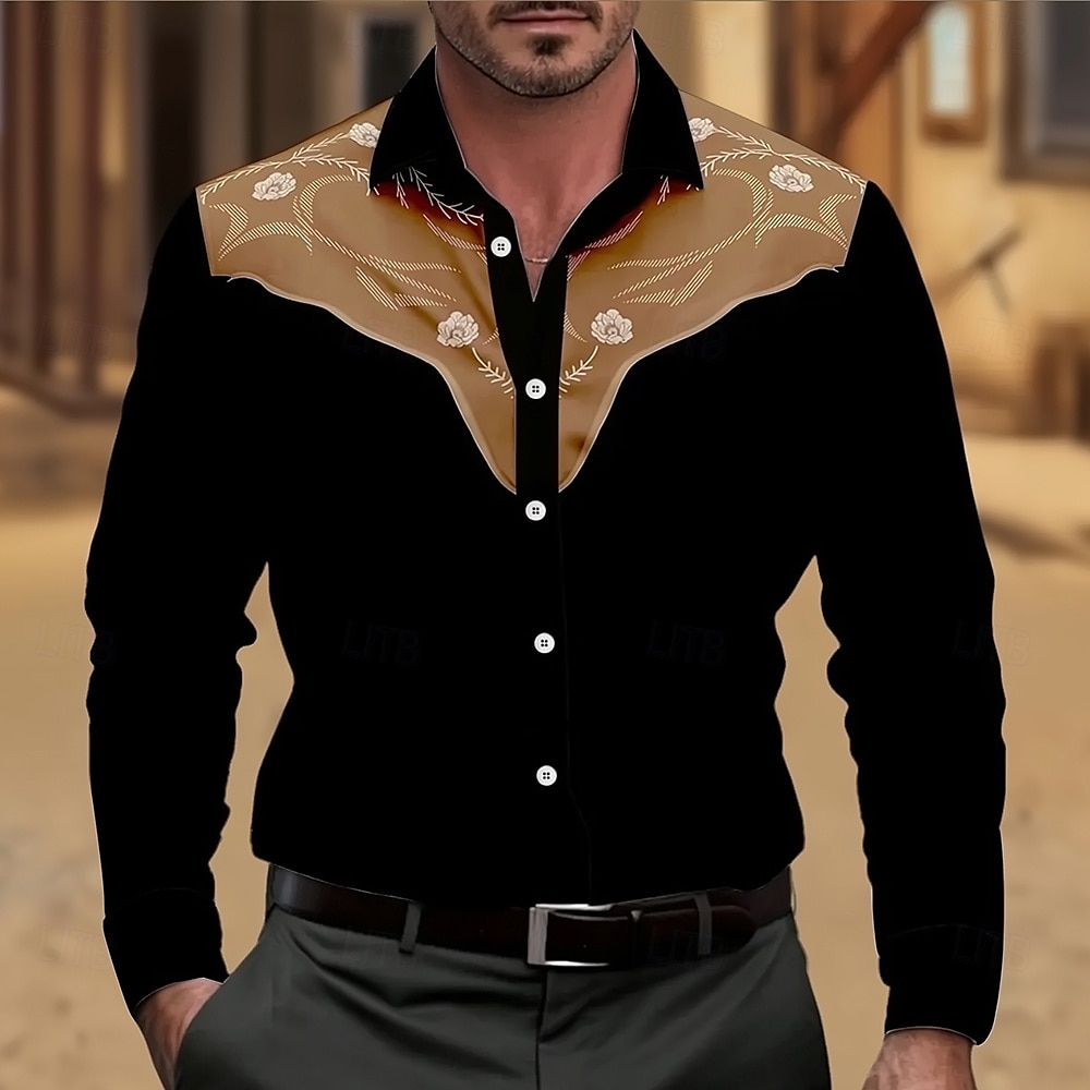 Hombre Estampado Floral Flores camisa occidental Abotonar la camisa Camisa vaquera Manga Larga occidental retro de la vendimia Exterior Casual Verano Primavera Otoño Cuello Vuelto Impresión 3D 2025 - $25.99 –P1