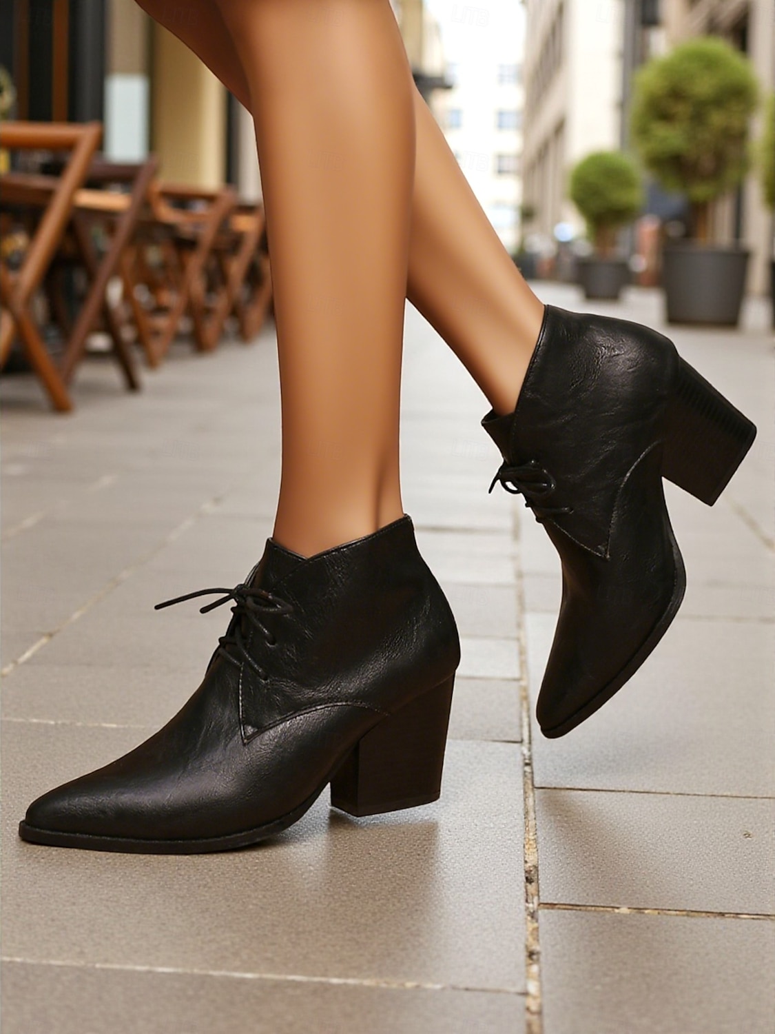 Botas femininas retrô de cano curto com cadarço e bico fino - botas curtas de salto bloco em couro sintético para o outono, estilo urbano &roupas do dia a dia de 2025 por $42.99 –P6