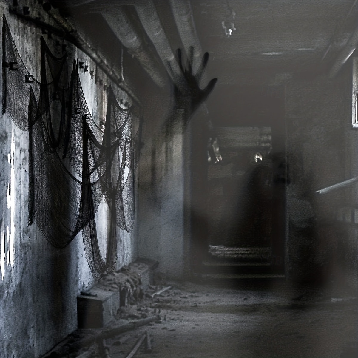 1 ks halloweenská černá strašidelná látka - strašidelná látka, halloweenská dekorace (3072 palců), vánoční halloweenský dárek na Den díkůvzdání, velikonoční dárek 2025 - $7.99 –P3