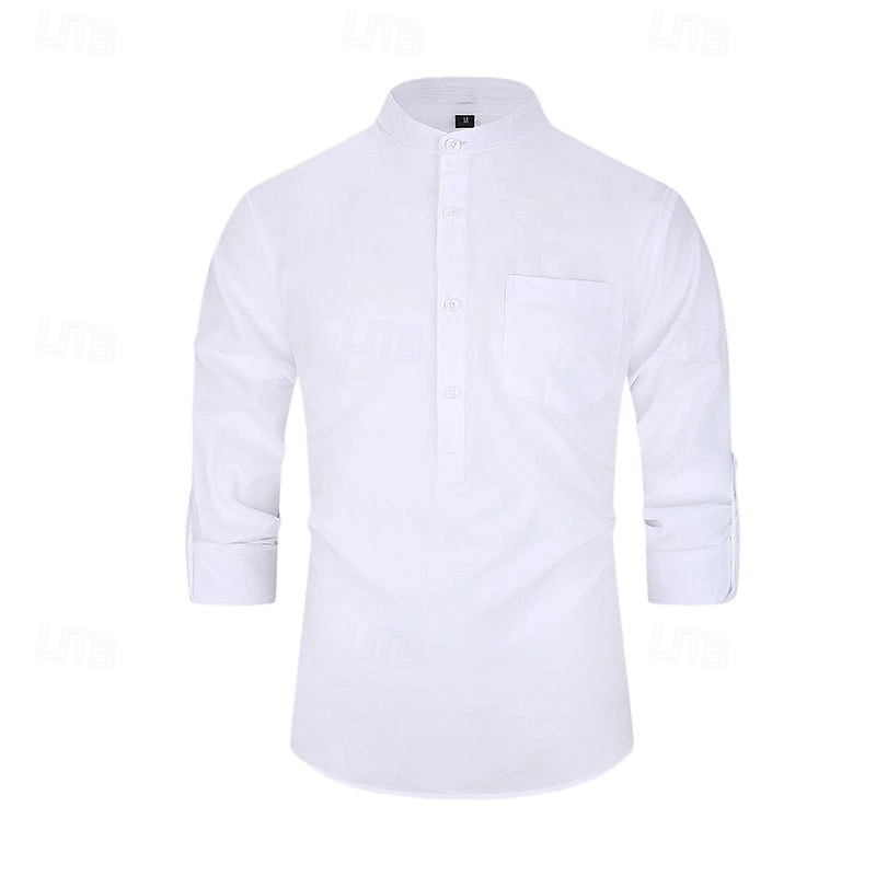 Voor heren Overhemd Zwart Wit Geel Rood Donker Marine Lange mouw Effen opa kraag School Formeel Kleding minimalistische 2025 - $23.99 –P4