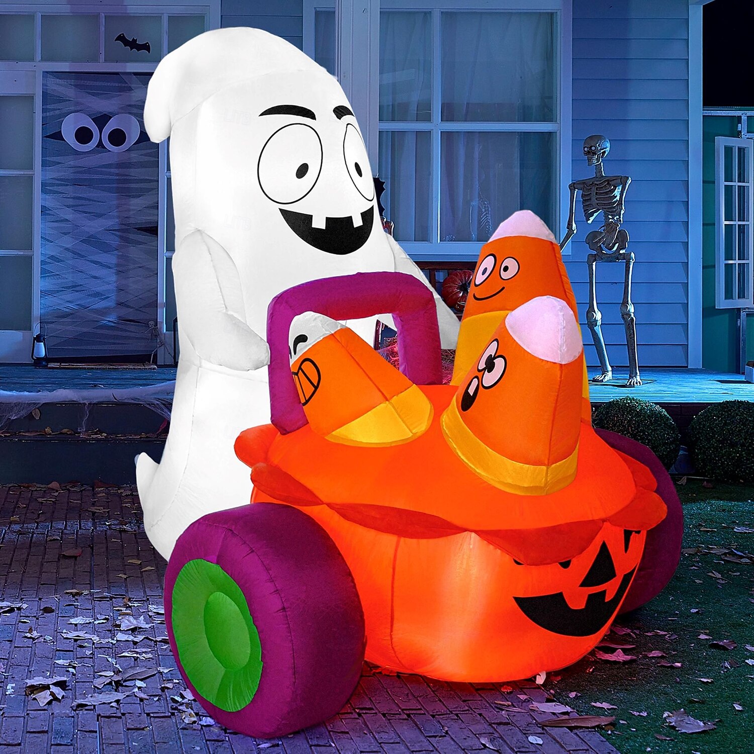 Gonfiabile fantasma di Halloween da 5 piedi che spinge una carrozza di zucche con caramelle, decorazione da giardino gonfiabile con LED integrati per feste di Halloween all'aperto, al chiuso, in del 2025 a $145.99 –P1