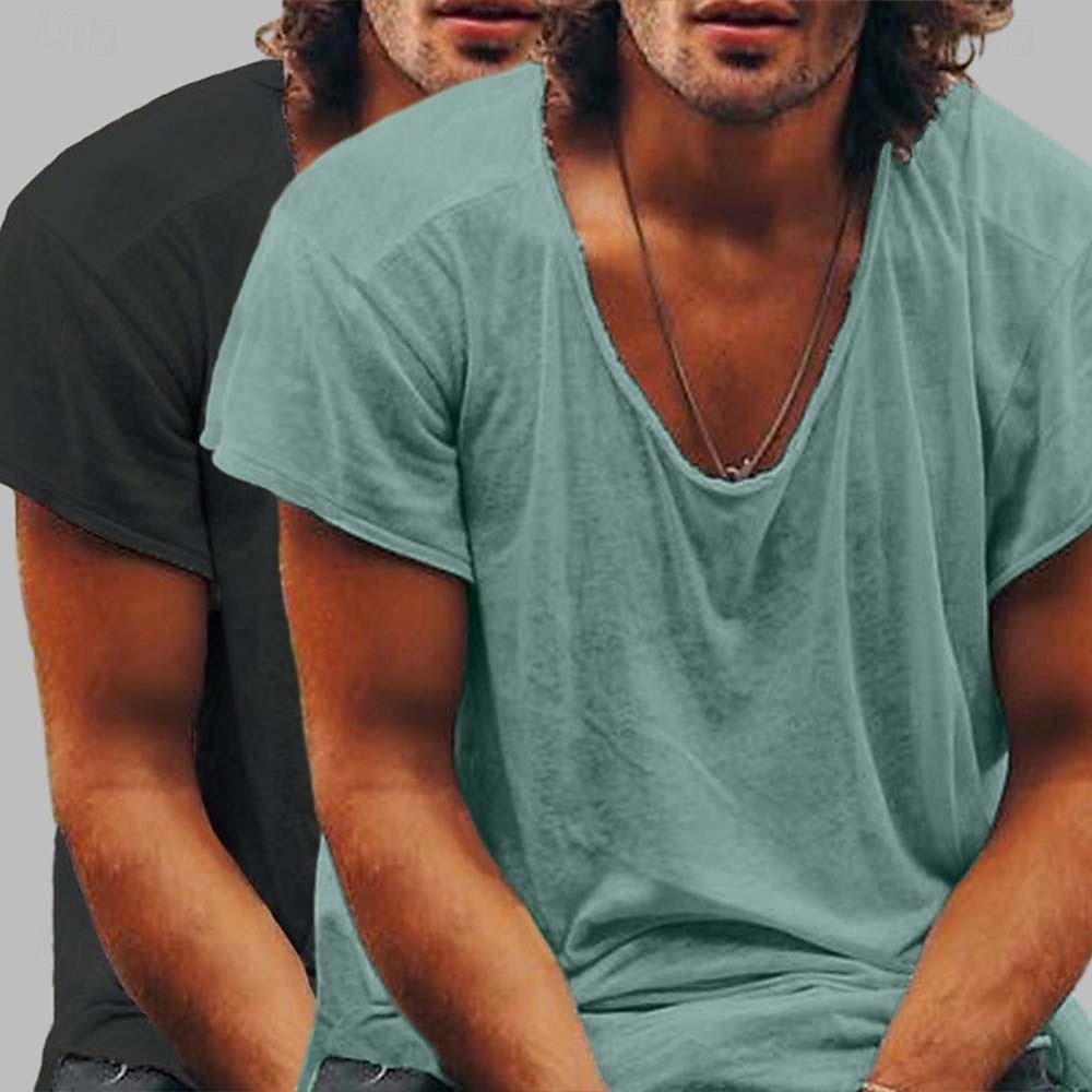 Herren T Shirt Lässiger Stil Bambus-T-Shirt Kurzarm Rundhalsausschnitt Frühling & Sommer Ganzjahres Einfach Mode Lässig Bequem 2 teilig 2 Packungen Rohkante Straße Lässig Ferien Blau / Grün Schwarz 2025 - $21.99 –P13