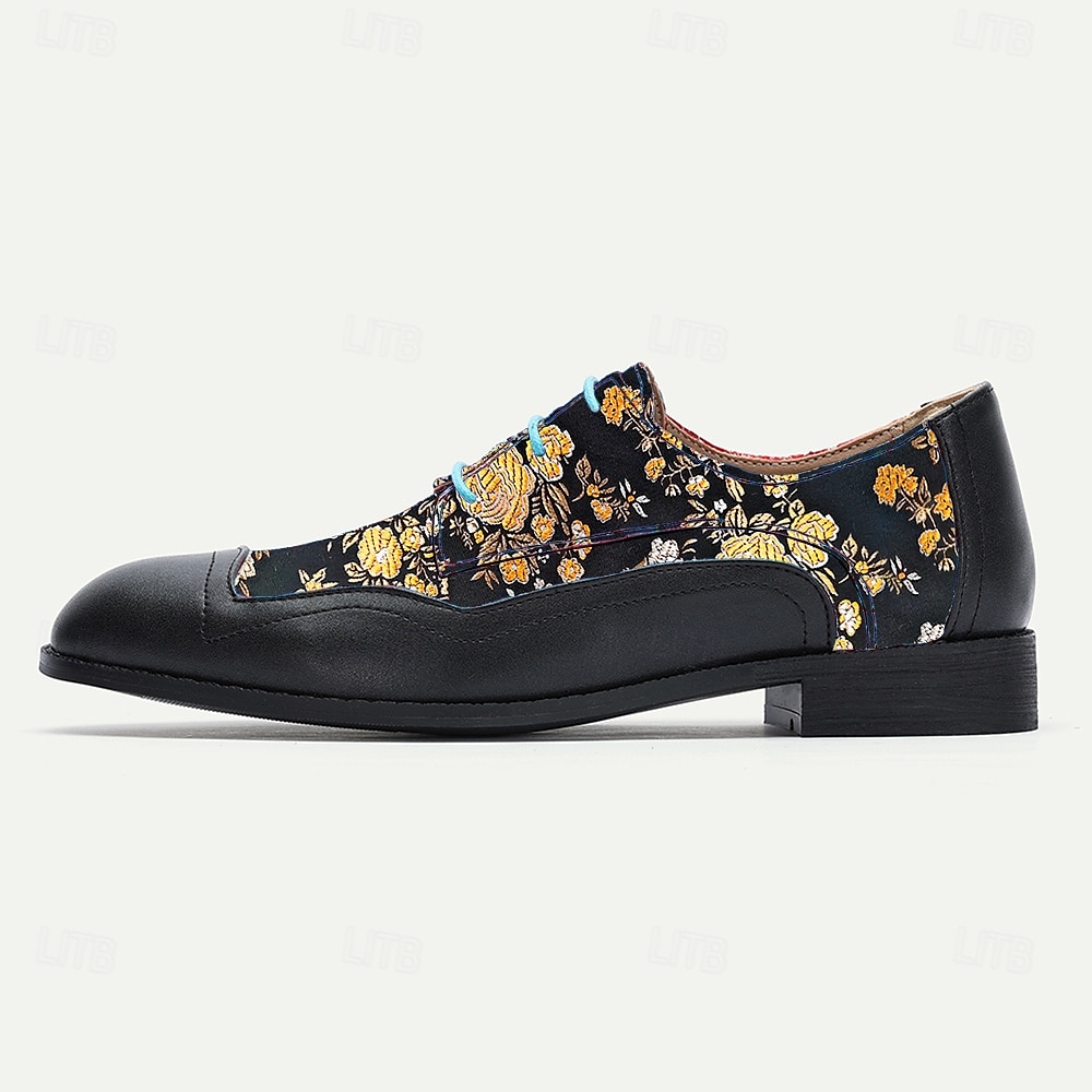 herrskor i jacquard-oxford med gyllene blommönster för modemedvetna män, fester och speciella evenemang 2025 - $46.99 –P3