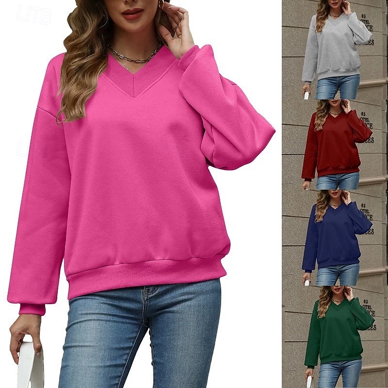 Femmes Pull Uni Streetwear Occasionnel Confortable manche longue Col en V Hauts Réguliers Rue Fête Sortir Rose Claire Vin Gris Automne de 2025 ? $26.99 –P1