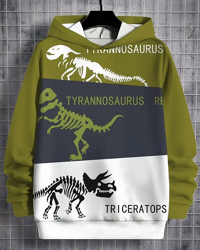 Pojkar 3D Dinosaurie Huvtröja Långärmad Vår Höst Mode Streetwear Barn 4-12 år Huva Utomhus Ledigt Dagligen Normal 2025 - $18.99 –P2