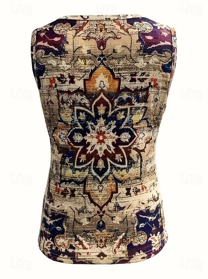 Femmes Débardeur caraco Graphique Géométrique Abstrait Bohème ancien Élégant Sans manches Col en V Hauts Réguliers Quotidien Imprimé Rouge Marron clair Vert Été Printemps de 2025 ? $17.99 –P6