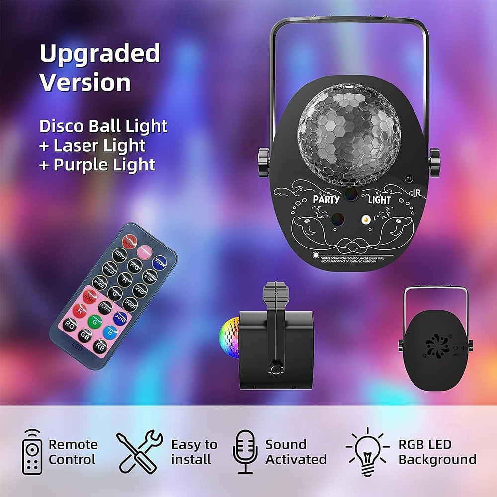 Disco Ball Light with Dynamic LED Stage & Strobe Lights - Sound Activated Party Lighting for DJ Club Bar Weddings Birthdays Halloween Christmas DJ Stage Light with Remote Control 2026 - $52.99 –P4