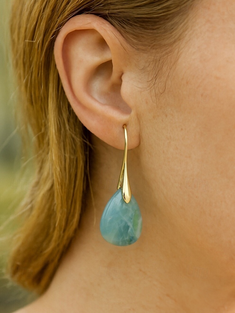 Boucles d'oreilles en pierre naturelle en forme de larme pour femmes avec crochet en or - bijoux élégants faits à la main pour femmes pour vêtements décontractés, cadeaux et vêtements de style bohème de 2025 ? $11.99 –P3