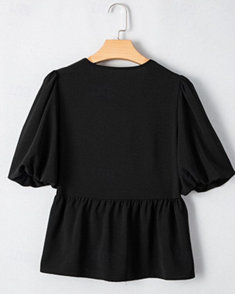 Femmes Chemisier Uni Moderne Occasionnel Manche Courte Col ras du cou Hauts Réguliers Quotidien Fête Sortir Œillet Noir Automne de 2025 ? $28.99 –P6