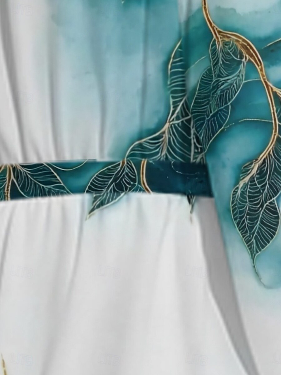 Women's Midi Dress Casual Dress Chiffon Swing Dress Modern Vacation Daily Weekend Regular Fit Tree Long Sleeve V Neck Blue Summer Spring Fall Autumn 2025 - $31.99 –P4