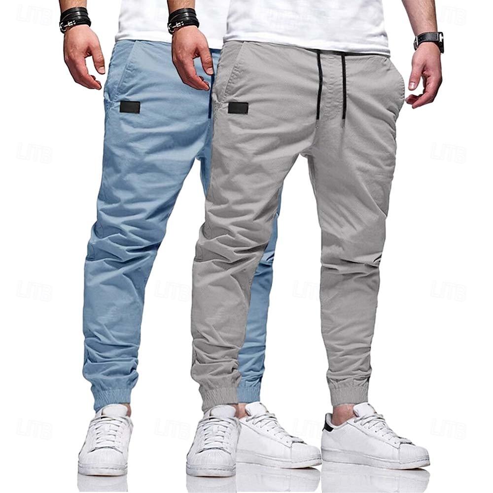 Homens Calças Cargo Calça cargo Corredores Calças Calça Chino Bolsos Com Cordão Punho com Elástico Tecido Comprimento total Esportes Corrida Férias Roupa de rua Cinza claro + azul Preto + Azul Marinho de 2025 por $27.99 –P8