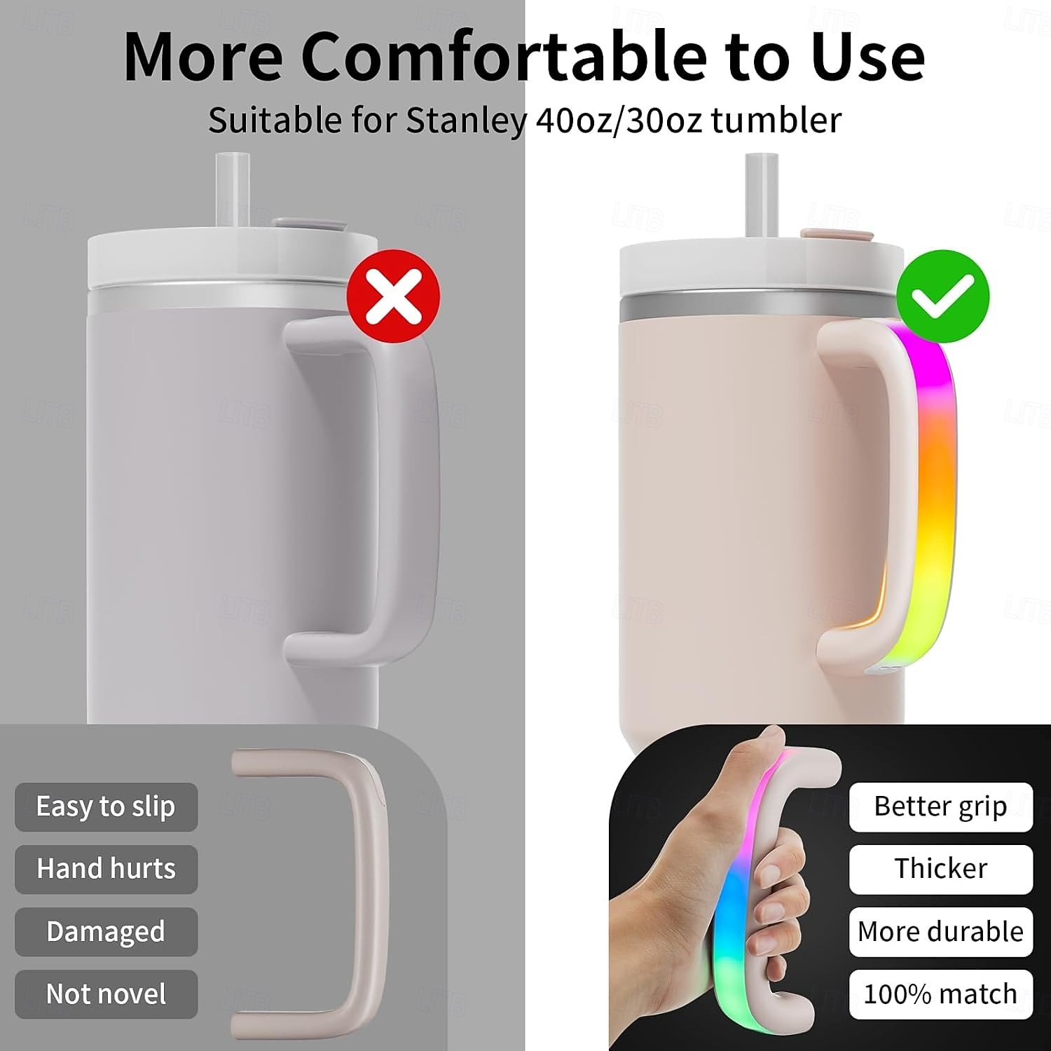 6-цветная светодиодная подсветка ручки для стакана Stanley 40 унций/30 унций, удобная ручка для бутылки с водой для стакана Stanley, совместимая с аксессуарами для стакана Stanley 40 унций, подходит для использования на улице, на вечеринке, дома 2025 - $17.49 –P4