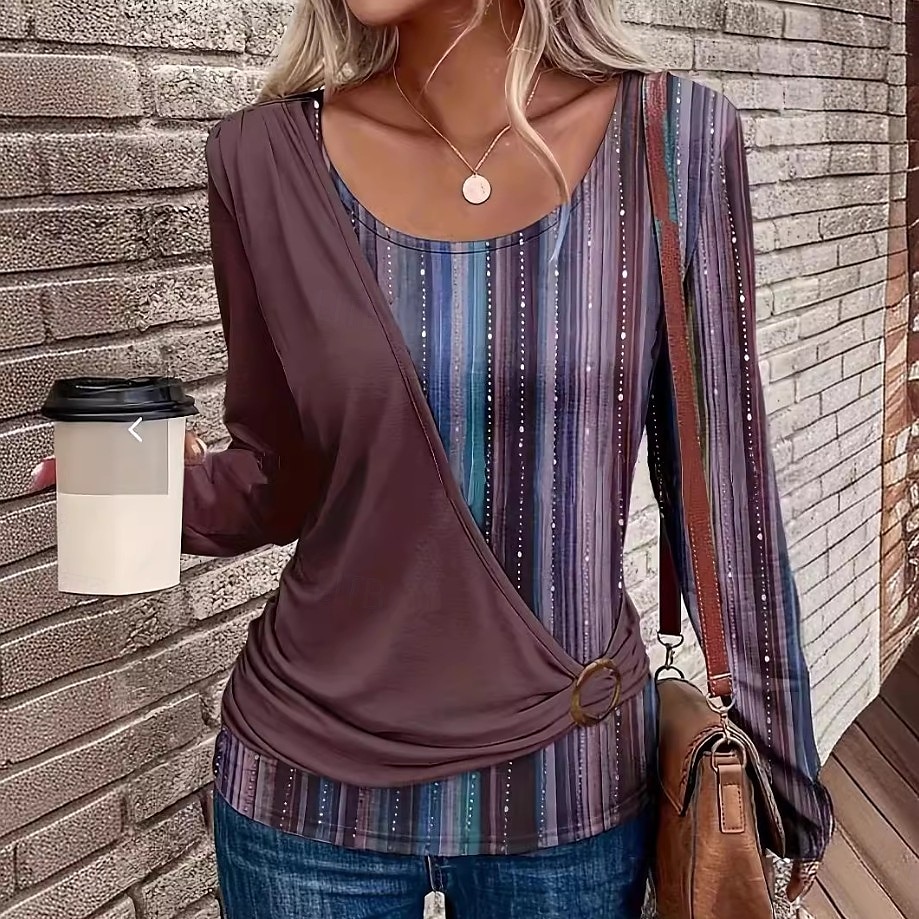 Dam Boho skjorta Leopard Stylish Modern Ledigt Långärmad Rund hals Vanliga toppar Lappverk Mönster Blå Purpur Grön Sommar Höst Vinter 2025 - $22.99 –P3