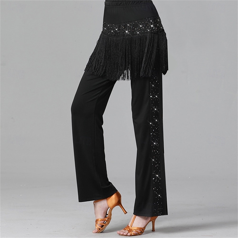 Dames Latijns-Amerikaanse dansbroek met pailletten en franjes – lange, wijde broek voor jitterbug- en matrozendansen &ballroomvoorstelling/oefening 2026 - $46.99 –P5