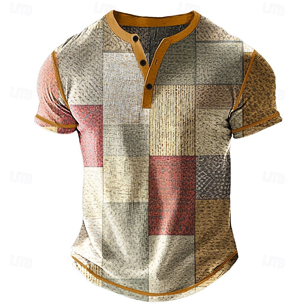 Pánské Slátanina Tričko Henley Waffle Tričko Krátký rukáv Denní Retro Grafika Outdoorové sporty Ležérní Dovolená Jaro léto Celý rok Modrá Zelená Červená Fialová Khaki Henley Tričko Henley 2025 - $22.99 –P4