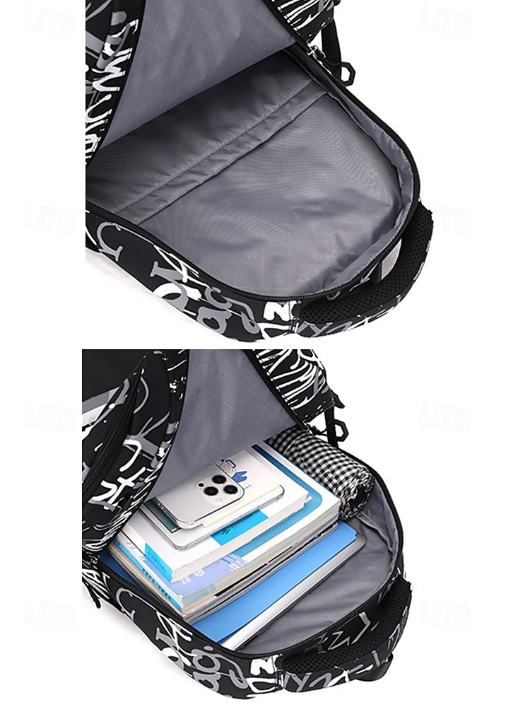 Sac à dos d'école imperméable à imprimé graffiti pour adolescents – sac à dos noir de grande capacité avec compartiment rembourré pour ordinateur portable, sac de voyage élégant pour garçons et filles de 2025 ? $29.99 –P9