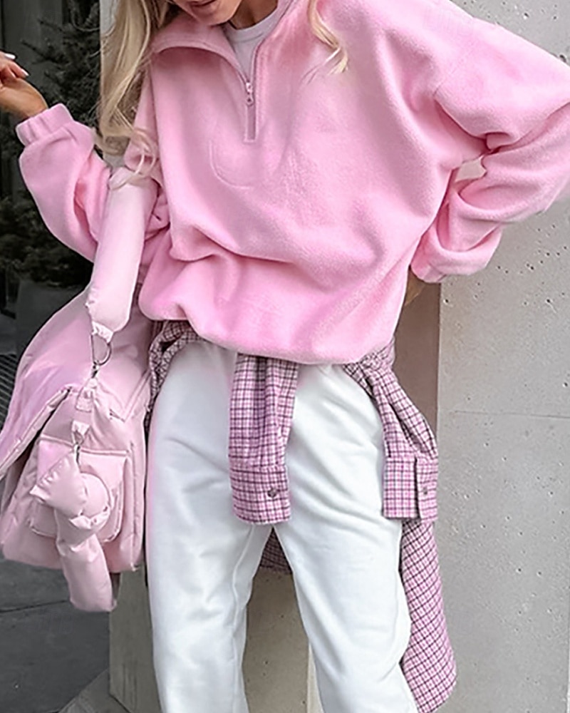 Damen Freizeitjacke Warm Bequem Reißverschluss Lässig Einfach Urlaub Ausgehen Pullover Regulär Umlegekragen Normale Passform Langarm Oberbekleidung Rosa Herbst Winter 2025 - $24.99 –P4