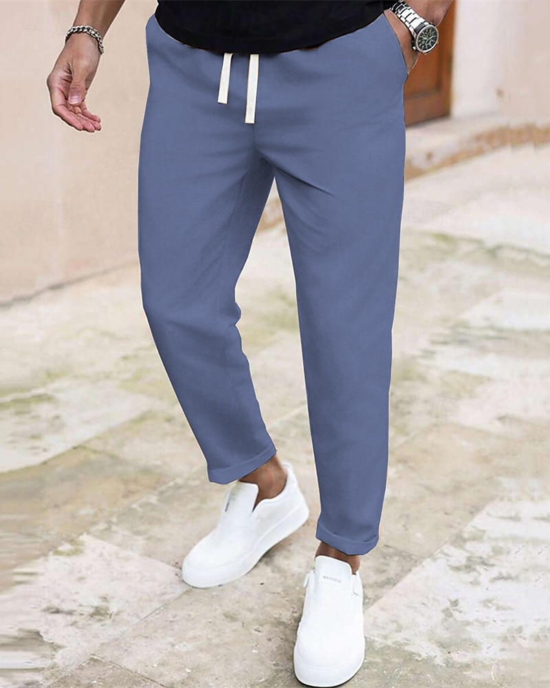 Pánské Upnuté Kalhoty Kalhoty chinos Šňůrky Kapsy Bez vzoru Pohodlné Po kotníky Denní Obchod Práce Módní Klasický styl Vodní modrá Černá Lehce elastické 2026 - $18.99 –P8