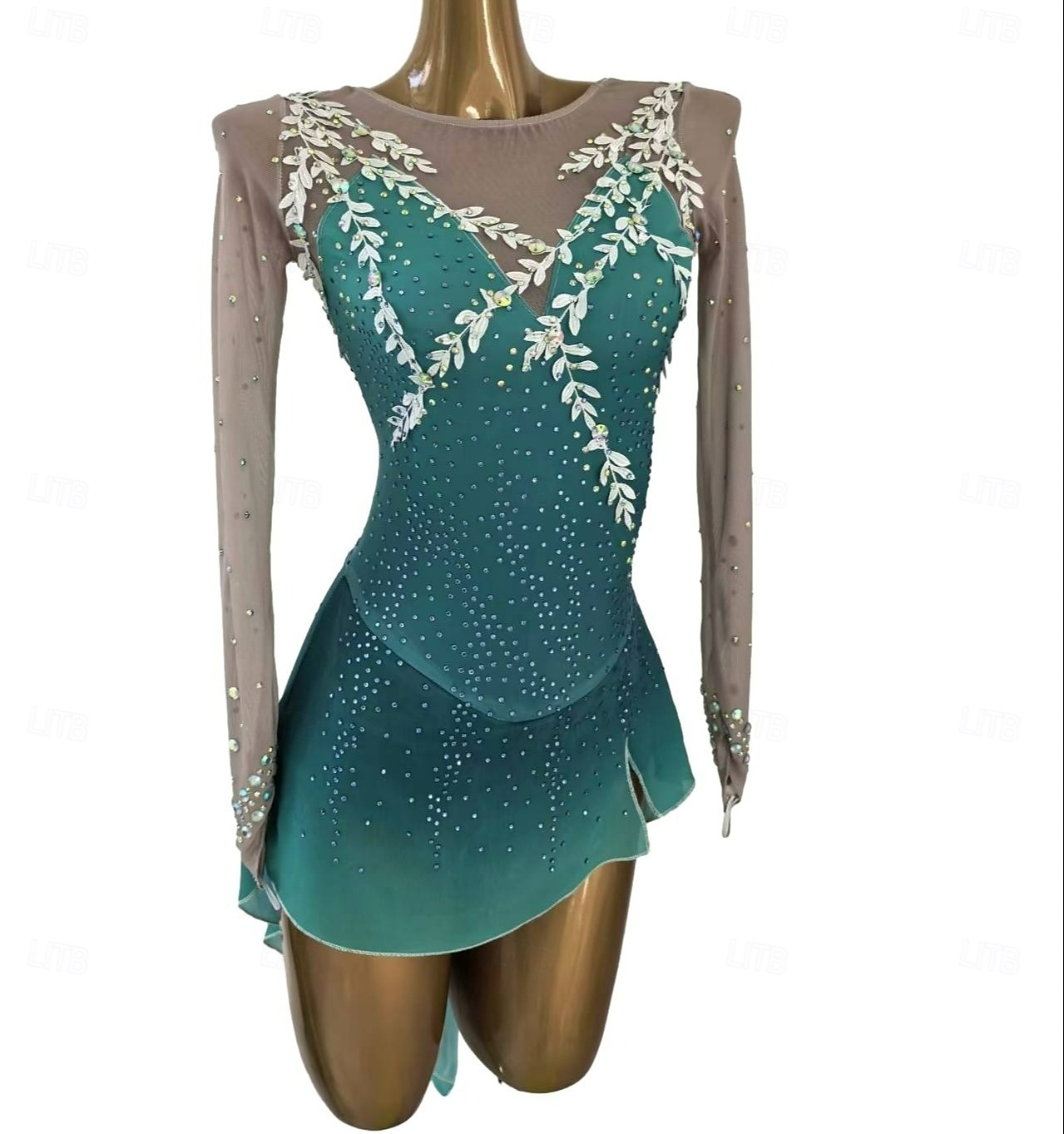 Vestido de patinaje artístico Mujer Chica Patinaje Sobre Hielo Vestidos Verde Espalda Abierta Costura asimétrica Malla Alta elasticidad Entrenamiento Competición Ropa de Patinaje Clásico Cristal 2026 - $268.19 –P4