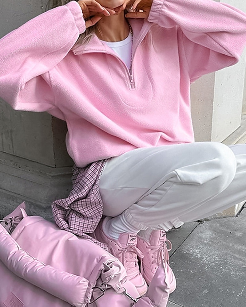 Damskie Pullover Plemienny Moda miejska Codzienny Wygodny Długi rękaw Wysoki Zwykłe topy Ulica Święto Wyjściowe Nadruk Quarter Zip Rumiany róż Jesień 2025 - €28.99 –P2