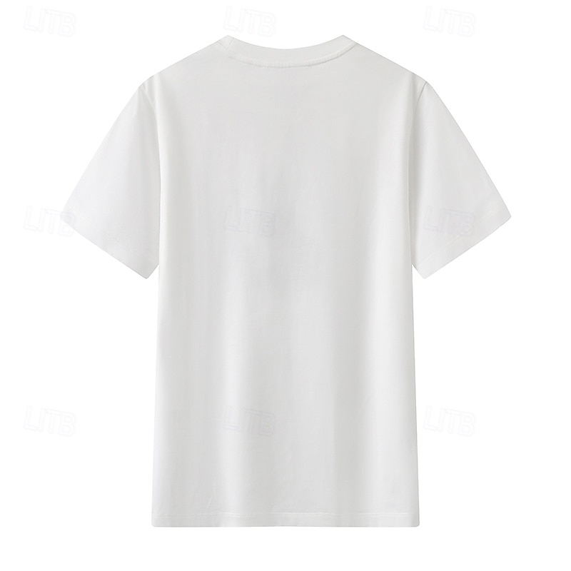 Maglietta da donna in 100% cotone con stampa di animali, gatti e lettere, elegante, basic, moderna, a maniche corte, girocollo, regular, per tutti i giorni, sportiva, per uscire, nera e bianca, del 2025 a $31.99 –P9