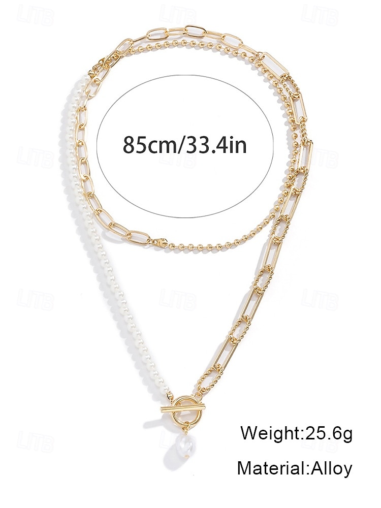 Women's Layered Gold Chain and Pearl Pendant Necklace – Elegant Alloy Jewelry for Cocktail Parties, Weddings and Office Outfits 2025 - $11.99 –P8