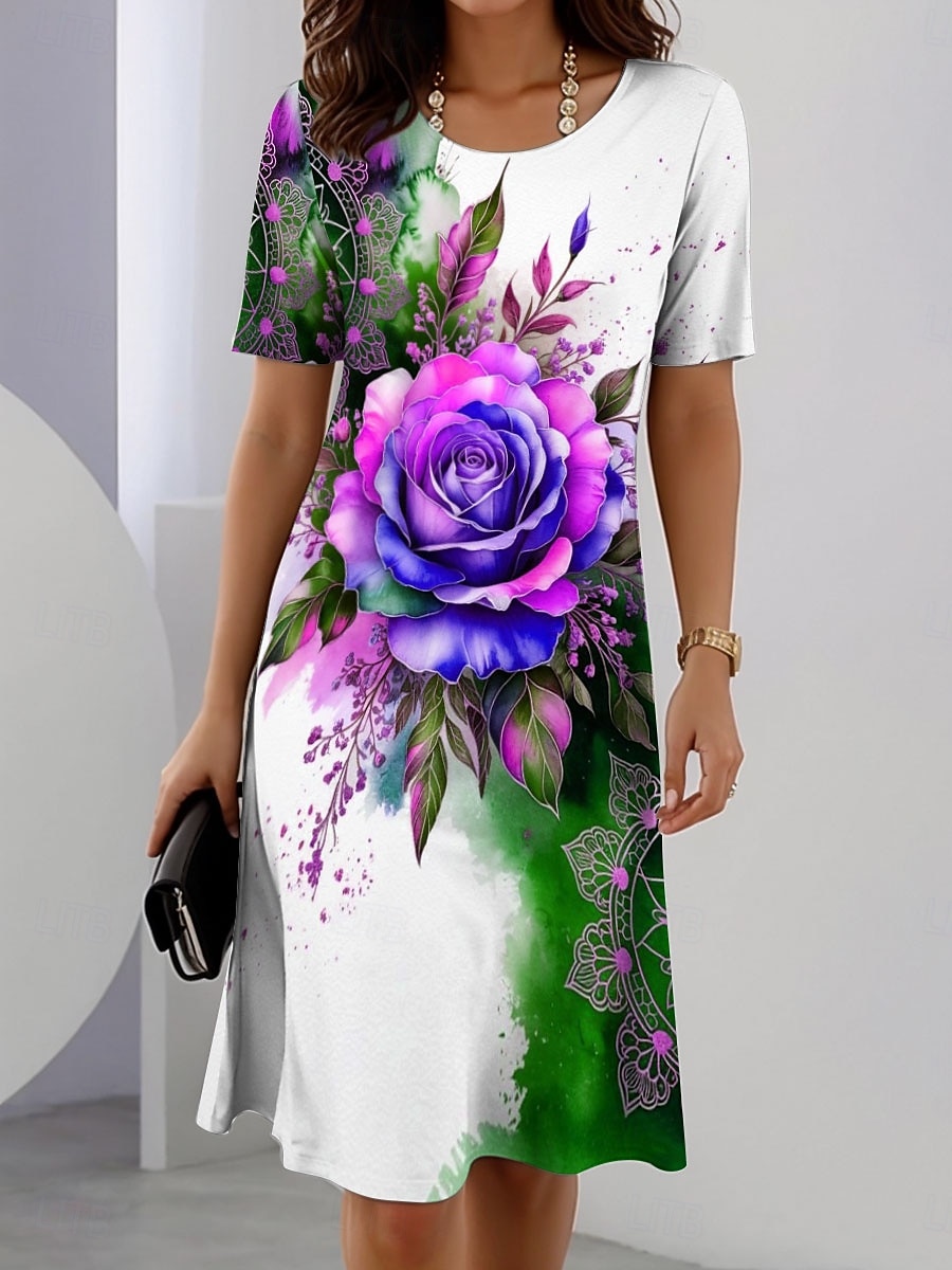 Pentru femei Rochii Midi Rochii Tricou Rochie de schimb Rochie de vară Casual Zilnic Fit regulat Floral Grafic Manșon scurt Stil Nautic Albastru piscină Mov Trifoi Vară Primăvară 2025 - $23.99 –P2