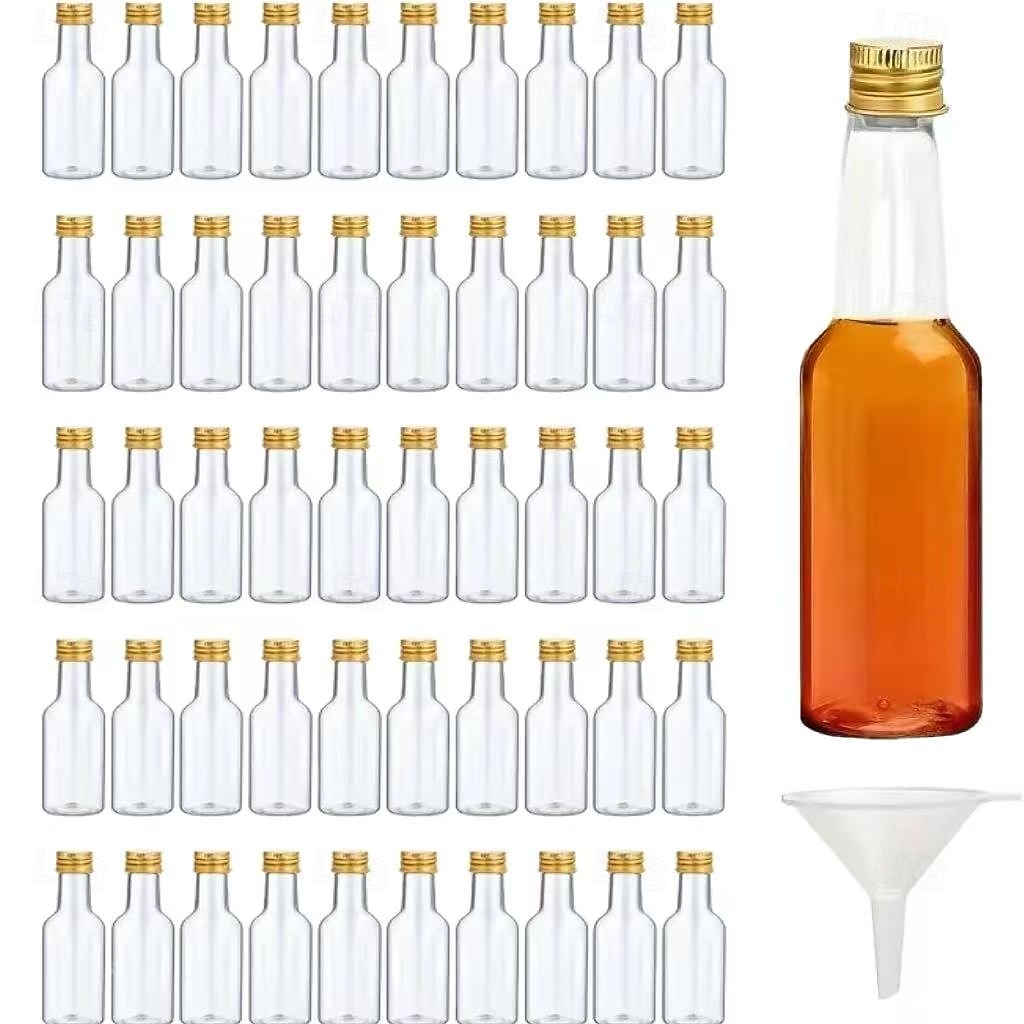50 Stück Mini-Schnapsflaschen mit Trichter und Deckel, 50 ml/1,7 oz klare Plastikflaschen für Alkohol, Partygeschenke für Hochzeit, Geburtstag, Bierfest, Bar-Events 2026 - $23.99 –P2