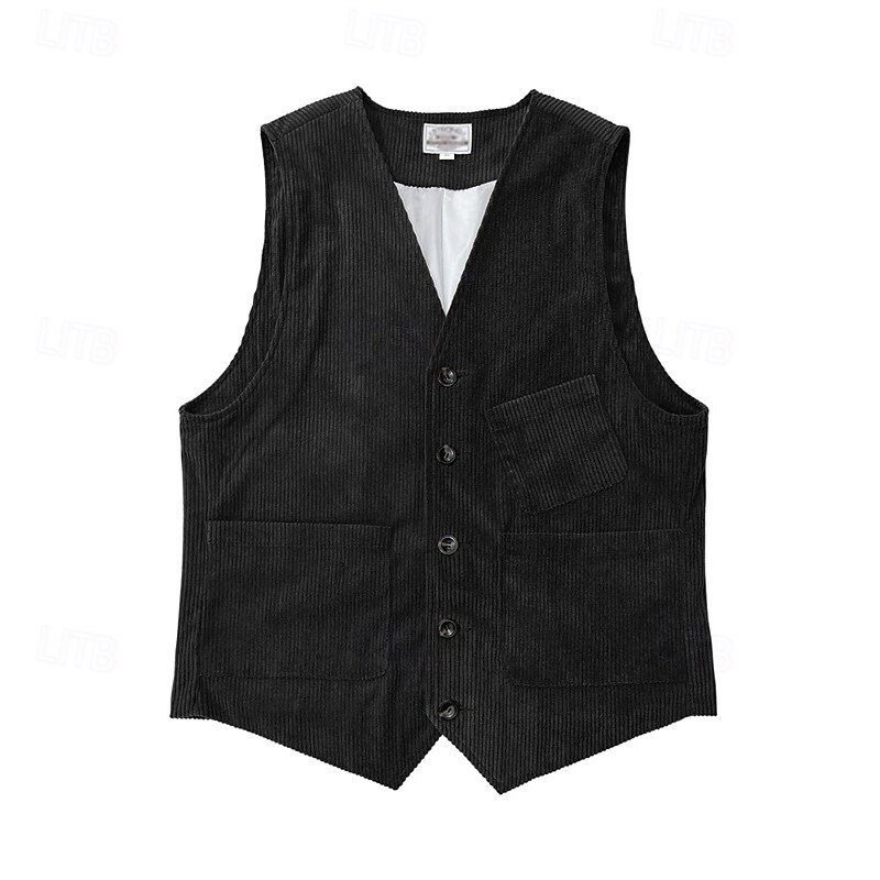 Hombre Chaleco Vacaciones Negocio Moda Casual Primavera Otoño Bolsillo Botones Poliéster Pana Cómodo Plano Recto 1 botón Escote en Pico Ajuste regular Marrón Oscuro Negro Vino Azul Marino Chaleco 2025 - $32.99 –P9