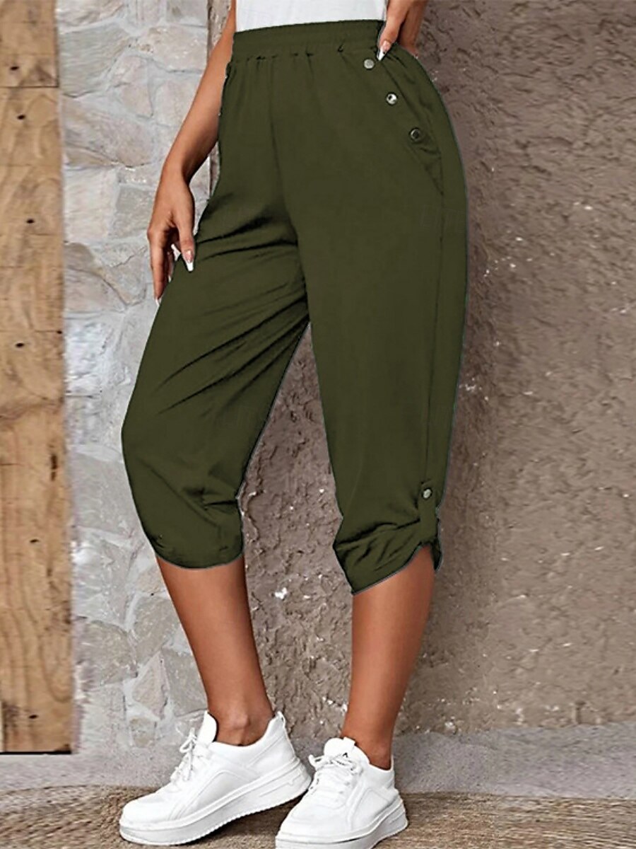 Per donna Pantaloni capri Chinos Moda Streetwear Casual Lunghezza al polpaccio Vita Alta Semplice Tasca Fascia Elastica Comodo Morbido Confortevole Micro-elastico All'aperto Streetwear Blu Cachi del 2025 a $19.99 –P3
