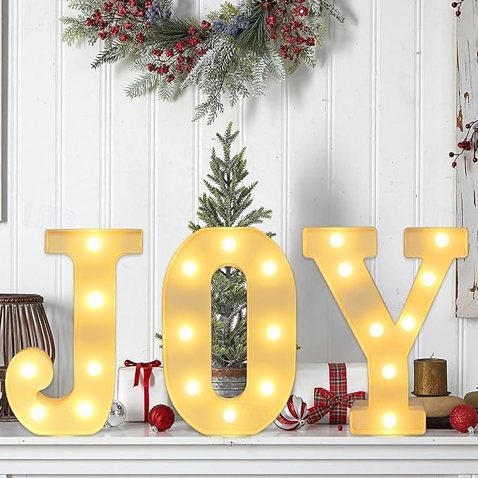 Christmas Decorations Indoor Home Decor - 3 LED 8.5 Inches Marquee Light Up Joy Letters Lights Sign Battery Operated Christmas Signs for Mantel Home Bar Party Bedroom Wall Fireplace Xmas Decor 2025 - CAD $16.99 –P6