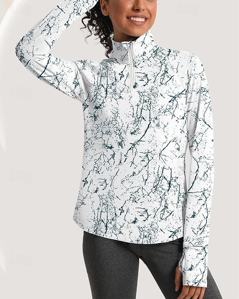 Damskie Sztuka abstrakcyjna Koszulka polo Koszulka do tenisa Długi rękaw Nadruk Quarter Zip Pullover Ochrona UV Elastyczny Oddychający Bransoletka tenisowa Golf Pikle Kołnierz zapinany na zamek 2026 - $25.99 –P3