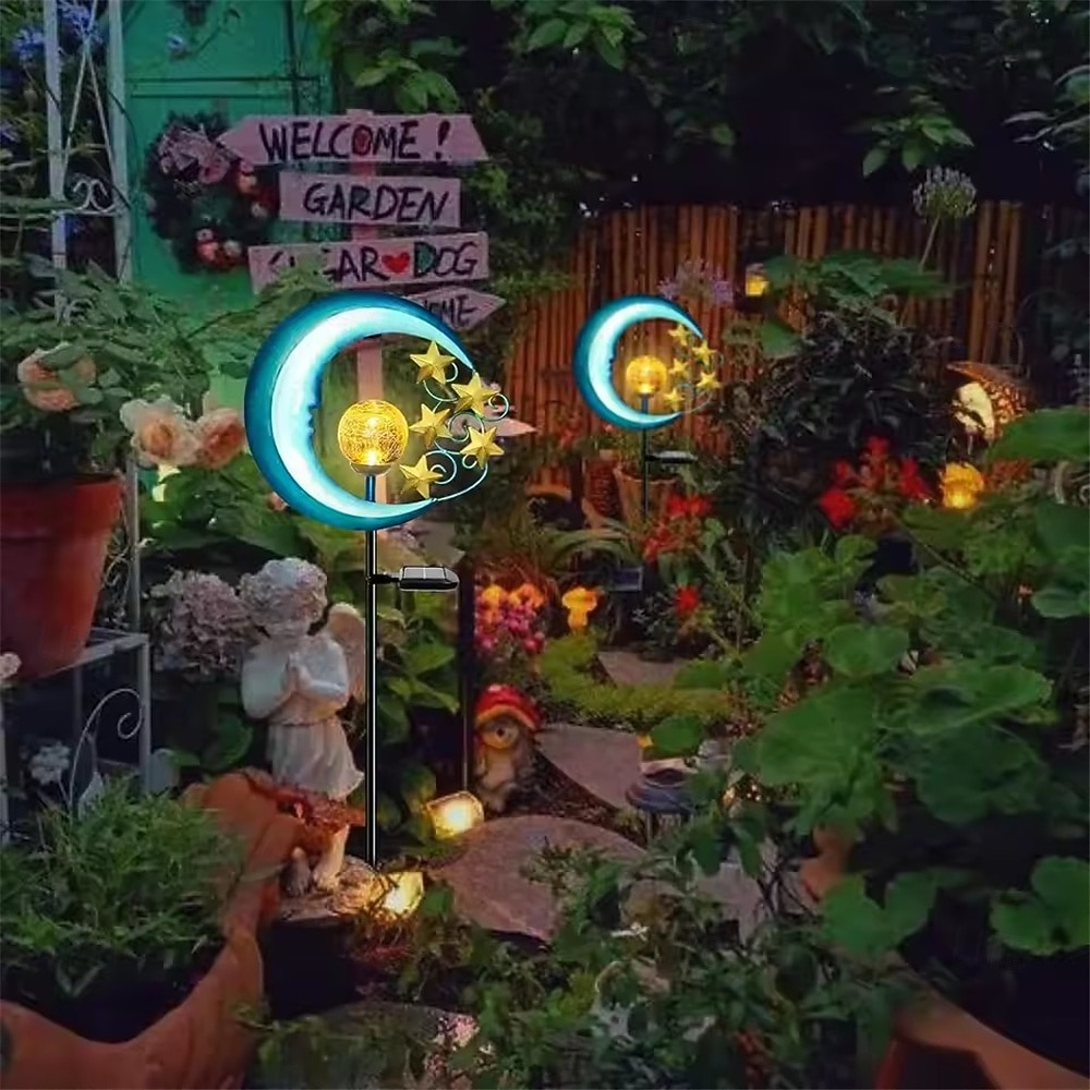 Solarleuchten für den Außenbereich, mondförmige Lichterkette aus Metall, wasserdicht, LED-Gartenlandschaftslicht für Terrassen- und Hofdekor, 1 Stück 2026 - $30.99 –P5