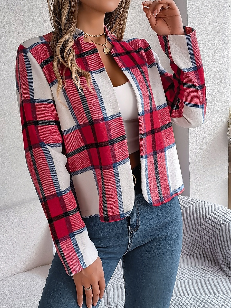 Γυναικεία Casual Jacket Άνετο Αναπνέει Στάμπα Καθημερινό Καρό Διακοπές Δρόμος Καθημερινά Ρούχα Εξόδου Ανοικτό Μπροστά Κοντό Όρθιος Γιακάς Κανονικό Μακρυμάνικο Εξωτερικά ενδύματα 2025 - $32.99 –P11